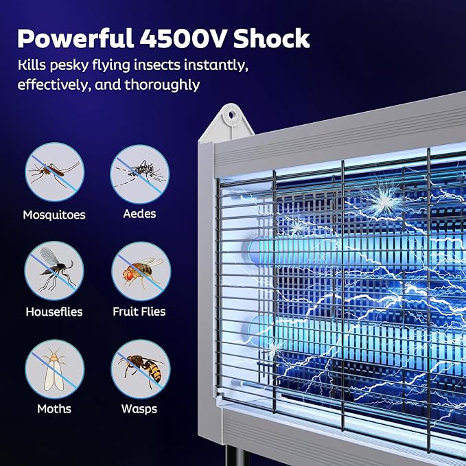 Solar Bug Zapper Outdoor, Mosquito Zapper Waterproof Electric Fly Zapper Rechargeable Mosquito Killer Lamp with 10W Solar Panel, 4500V Cordless Fly Trap for Backyard, Patio, Garden, RV, Camping