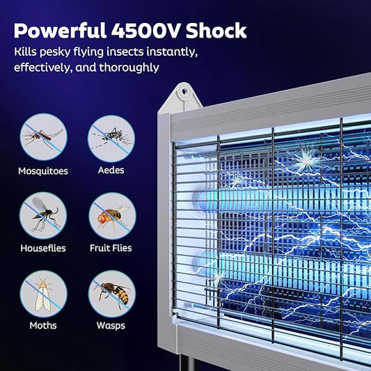 Solar Bug Zapper Outdoor, Mosquito Zapper Waterproof Electric Fly Zapper Rechargeable Mosquito Killer Lamp with 10W Solar Panel, 4500V Cordless Fly Trap for Backyard, Patio, Garden, RV, Camping