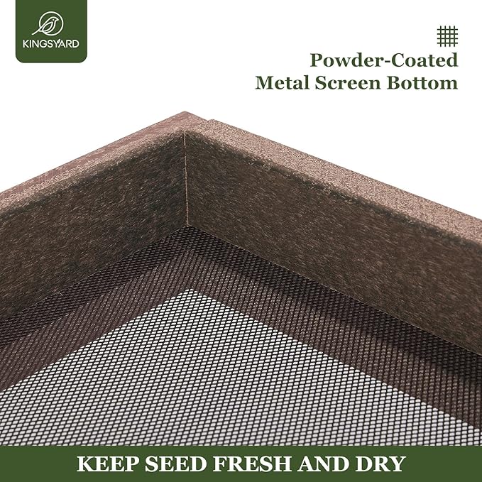 Kingsyard 2 Pack Platform Bird Feeder Tray for Outdoor Hanging - Durable Recycled Plastic & Metal Mesh, Large 3.5 lbs Capacity, Ideal for Attracting Large Birds, Brown