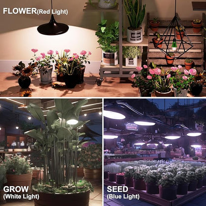 ORALUCE LED Grow Light Bulb 4 Modes, 60 Watt Equivalent Grow Bulbs for Indoor Plants E26 Base, A19 Plant Light Bulb for Seed Starting, Growth, Flower, Vegetables, Non-Dimmable, 2 Pack