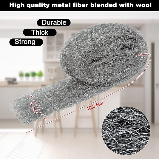 Steel Wool Mice Control 4'' * 42' Total Rodent Control Fill Fabric, Steel Wool Pads Mouse Traps Blocker, Mouse Hole Filler Keep Mice Away from Holes Wall Cracks Gaps(4 Rolls)