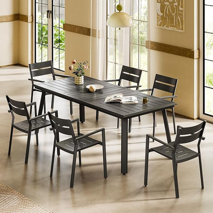 Aluminum Outdoor Dining Table for 6-8, 83" Rectangle Patio Table with 1.69" Umbrella Hole, All-Weather Deck & Backyard Furniture