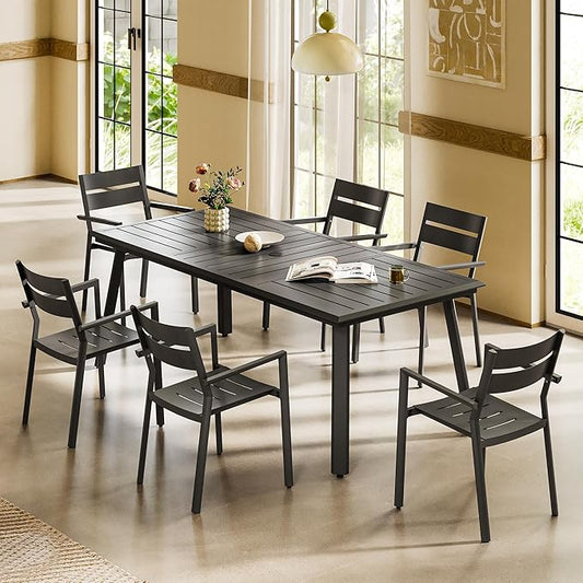 Aluminum Outdoor Dining Table for 6-8, 83" Rectangle Patio Table with 1.69" Umbrella Hole, All-Weather Deck & Backyard Furniture