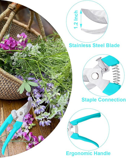Pruning Shears for Gardening, 4 Pack Garden Scissors for Cutting Fresh Flowers, Floral Clippers for Plants, Fruits (Blue)