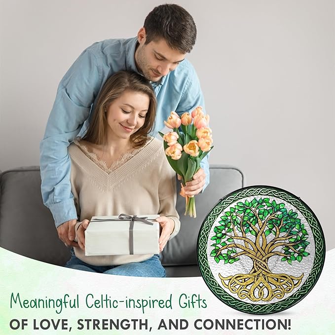 FLAGWIX Christmas Tree of Life Gifts for Women Men - Stained Glass Window Hanging 8 in - Xmas Birthday Gifts for Mom Grandma, Celtic Decor Suncatchers for Windows Hanging, Christmas Decoration