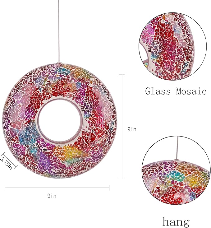 Mosaic Bird Feeder Outdoor Fly Through Wild Hanging Glass Design Birdfeeder for Garden