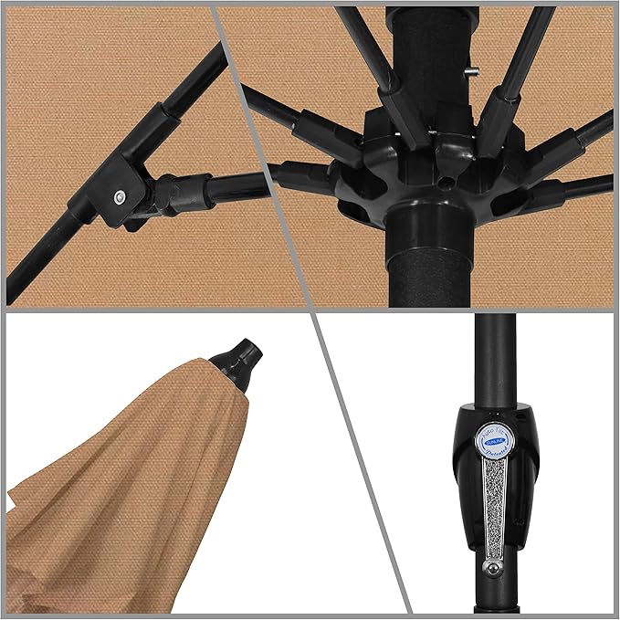 California Umbrella 9' Round Sunbrella Aluminum Outdoor Deck, Pool or Patio Umbrella, Crank Lift, Auto Tilt, Bronze Pole, Sunbrella Cocoa