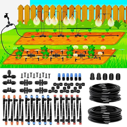 240FT Drip Irrigation System, 2025 Upgraded Quick Connector Irrigation System for Garden, Adjustable Nozzles, Garden Watering System with 1/4" & 1/2" Tubing, Sprinklers for Garden, Greenhouse, Lawn