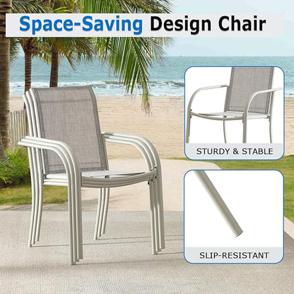 Outdoor Dining Chairs Set of 8, Stackable Patio Chairs with Textilene Fabric, Lightweight Garden Chairs for Poolside, Backyard, Camping, Grey