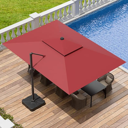 10x13 FT Patio Umbrella, Large Cantilever Rectangular Double Top Heavy Duty Offset Umbrellas with 360° Rotation, Outdoor shade for Garden Deck Pool Patio, Red