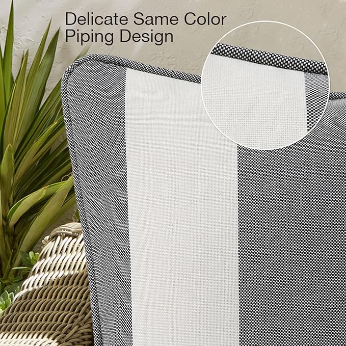 Decorative Outdoor Water Repellent Throw Pillows with Inserts, Set of 4, 16" x16" Pillows for Patio, Backyard, Bed, Couch, and Patio Furniture, Gray Stripe