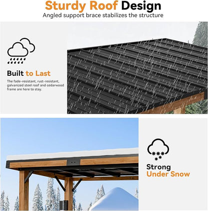 Modern Shade Woodberry Grill Gazebo 6' X 12', Cedar Wood Gazebo with Dual bar Tops & Shelves, Patio Pavilion with Galvanized Steel Roof, USB and USB-C Charging Ports for Patio, Garden