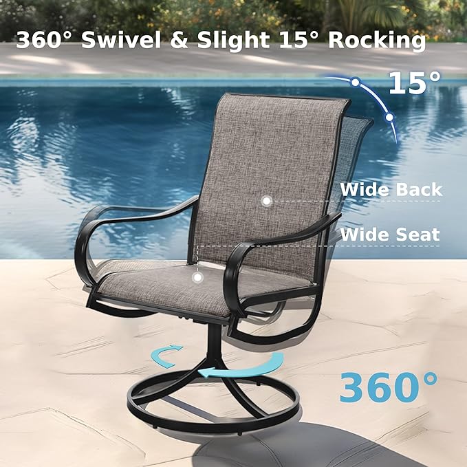 MFSTUDIO Outdoor Swivel Patio Chairs Set of 8, Patio Dining Chairs with Breathable Textilene Fabric & Metal Frame, Weather-Resistant Outdoor Furniture Chairs for Deck, Yard, Lawn, Garden