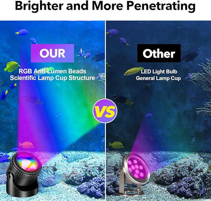 POPOSOAP RGB Underwater Pond Lights with Timer, 20 Colors Dimmable Submersible Led Fountain Lights with IP68 Waterproof, Support Remote Control for Outdoor Ponds Aquarium Garden Pool (6 Headlamps)