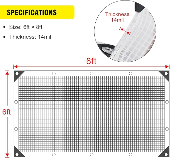 Clear Greenhouse Heavy Duty tarp 14 Mil Clear Waterproof Cover,UV Resistant Poly Tarp with Grommets 8x6ft Superior Strength,for Gardening, Farming, Nursery, Garden