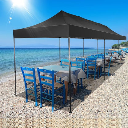 COBIZI 10x30 Pop up Canopy Tent 10x30 Canopy No Sidewall Waterproof Heavy Duty Commercial for Parties Outdoor Garden Gazebo Tent, Carry Bag with Wheel(10x30ft No Sidewalls, Black)