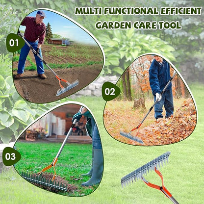 Thatch Rake for Lawn - 40" to 70" Adjustable Dethatching Rake, Heavy Duty Metal Thatching Tool for Turf Garden Maintenance