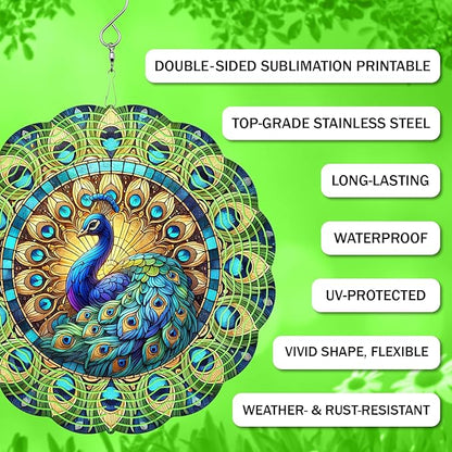 Peacock Wind Spinner, 3D Hanging Stainless Steel Garden Spinner, Wind Spinner Hanging for Outdoor & Indoor Décor, Unique Gifts for Yard Garden Decoration or Patio Décor (Peacock)