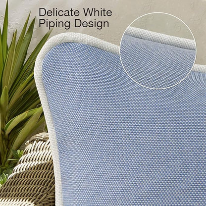 Decorative Outdoor Water Repellent Throw Pillows with Inserts, Set of 4, 18" x18" Pillows for Patio, Backyard, Bed, Couch, and Patio Furniture, Powder Blue