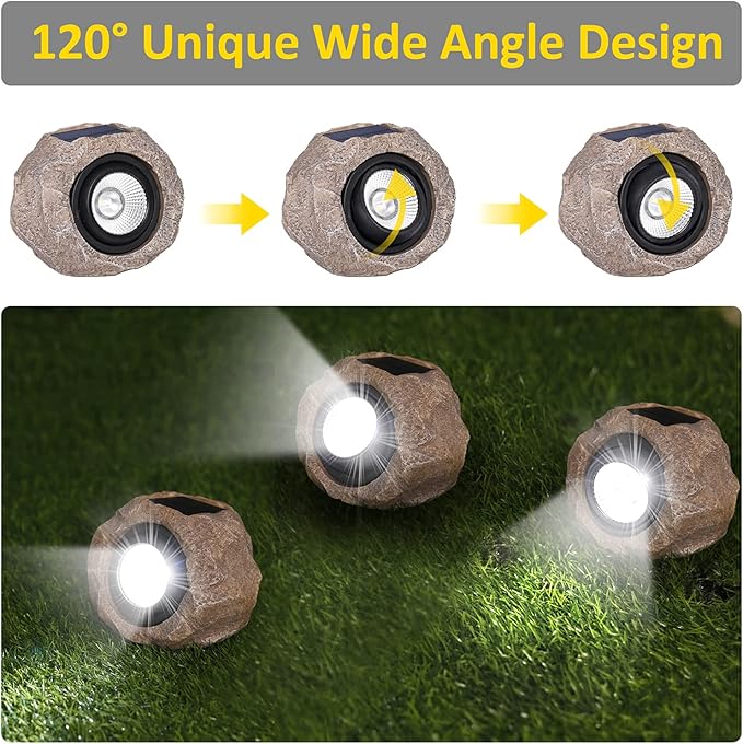 Solar Powered Outdoor Lights(2pcs), Solar Rock Lights Super Bright Solar Spot Garden Light, IP65 Waterproof Spotlight Outdoor Rock Light for Garden Yard Walkway Pathway Patio