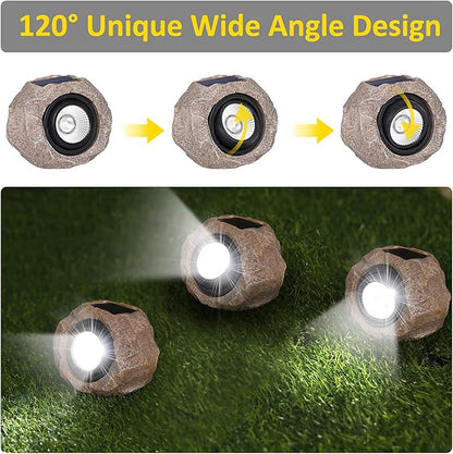 Solar Powered Outdoor Lights(2pcs), Solar Rock Lights Super Bright Solar Spot Garden Light, IP65 Waterproof Spotlight Outdoor Rock Light for Garden Yard Walkway Pathway Patio
