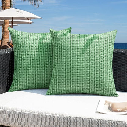 Kevin Textile Outdoor Waterproof Throw Pillow Covers Pack of 2 Farmhouse Decorative Cushion Covers for Garden Patio Tent Balcony Bench Couch Sofa 18x18 Inch, Sage Green