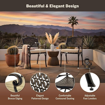 Kinger Home Harmon 2-Piece Cast Aluminum Outdoor Patio Chair, Patio Seating with Cushions, Chairs for Outside, Weather Resistant, Cushions Included
