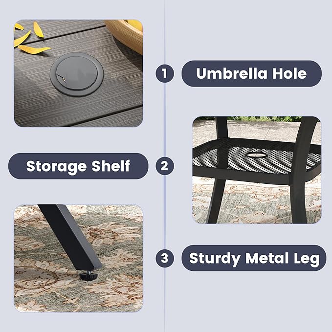 VICLLAX 5 Pieces Outdoor Dining Set, Patio Furniture Set of 4 Patio Swivel Dining Chairs and Square Patio Table with Storage Shelf for Backyard Lawn Garden, Grey Chairs & Antique Grey Tabletop