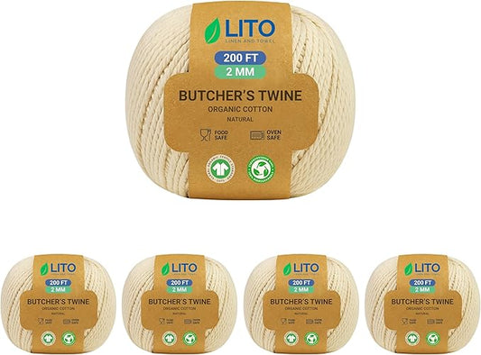 Organic Butcher’s Twine for Cooking & Trussing – 2mm Heavy-Duty Natural Cotton Kitchen Twine 1000 Feet – Food-Safe, Oven-Safe String for Meat, Turkey, Baking, & Crafts