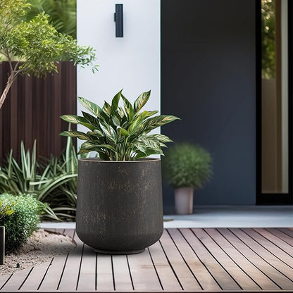 Kante 15.3" Dia Round Concrete Planter, Outdoor Indoor Large Plant Pots Containers with Drainage Hole and Rubber Plug for Home Garden Patio, Oil Rubbed Bronze