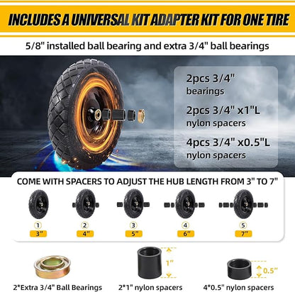 MZREXN 4.80/4.00-8" Flat Free Tire and Wheel 15" Solid Wheelbarrow Tires, 3.00-4.00/4.80-8" with 5/8" & 3/4" Bearings, 3" Centered Hub for Hand Truck Garden Trailers Utility Cart Yard Wagon 2PCS Black