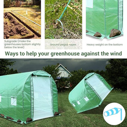 Outdoor Greenhouse with Screen Door,Outside Heavy Duty Walk in Green House for Garden Plants UV Protection Thermostatic Waterproof (Green, 10x10x7 FT)