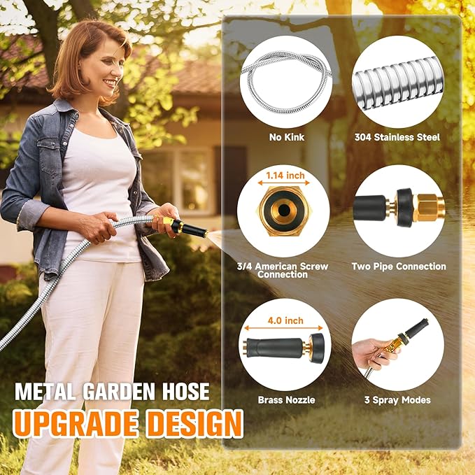 Metal Garden Hose 125 FT - 304 Stainless Steel Water Hose 125 FT - Expandable Short Flexible Garden Hose,no Kink Explosion, no Bite
