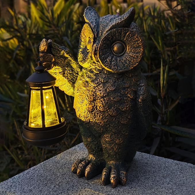 Garden Statues Outdoor, owl Figurines Decorated with Solar Lights, Unique Christmas Birthday Gifts for Moms, Grandmas, Women, Wives, Sisters