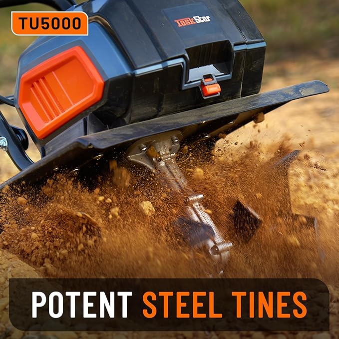 Cordless Electric Tiller Garden Cultivator TaskStar 40V Power Tiller Total 5000mAhx2 Battery Powered Rototiller 14" Width 9"Depth Tiller for Gardening,Dynamical Brushless Motor Enable Smooth Workflow