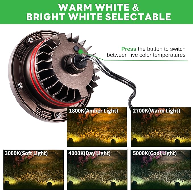Ground Well Lights, 5 Colors Temp (1800K-5000K) Low Voltage Landscape Inground Lights, LED Outdoor Waterproof IP67, 12V Wired Aluminum Half Sided ORB for Backyard Wall 6W 420LM 8 Pack