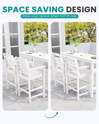 SERWALL All Weather HDPE Outdoor Patio Bar Set, Outdoor Bar Table and Chairs Set, Adirondack Bar Chairs Set of 2 and Bar Height Table, Outdoor Furniture for Outside, Poolside, Backyard, Garden, White