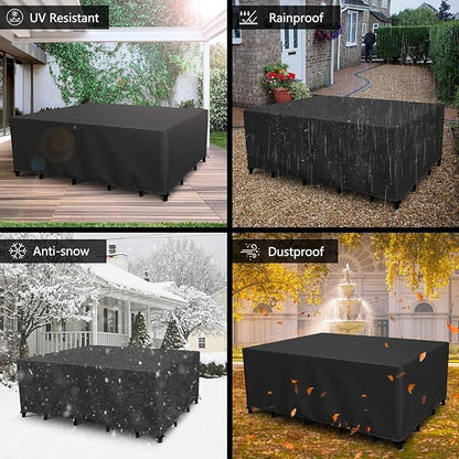 Patio Furniture Covers Outdoor Table Cover Waterproof Rectangular 420D Garden Dining Table Cover Wind Dust Proof Anti-UV Patio Sectional Couch Cover Table and Chair Set Covers 108"Lx82"Wx28"H Black