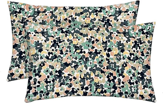 RSH DECOR: Lumbar Throw Pillows Set of 2 | 20” x 12" | All-Weather Spun Fabric | Water and Fade-Resistant | Outdoor Support Pillows for Patio Furniture | Cranston Greige Blue Floral