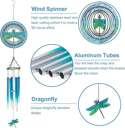 TUOKING Wind Chimes for Outside 3D Dragonfly Wind Spinner Windchimes Hanging Decoration for Outdoor Yard Garden Patio, Unique Gift for Mom,Women,Chimes Lovers