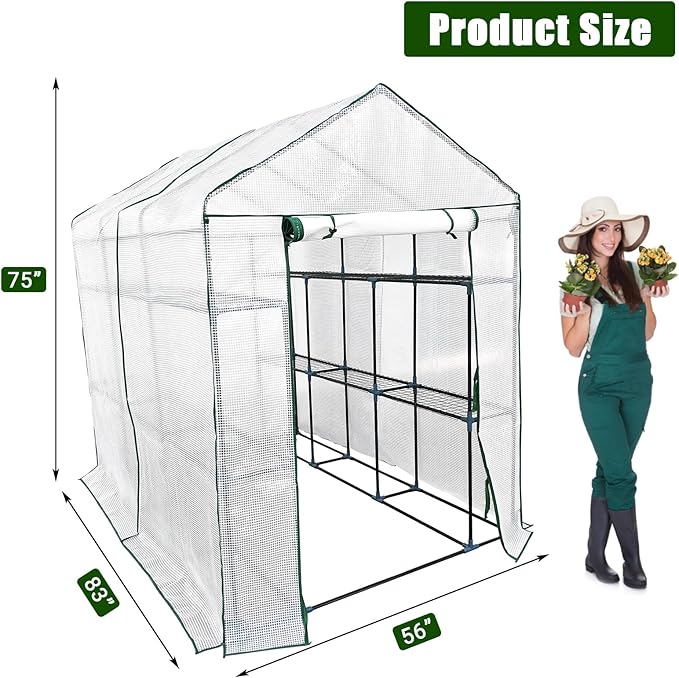 Greenhouse for Outdoors,Walk in 3-Tier 9 Shelves Green House w/ Roll-Up Zippered Door Anchors and Ropes,Waterproof & UV Protected Plant Garden Hot House for Garden Patio Backyard,57 x 85 x 76''