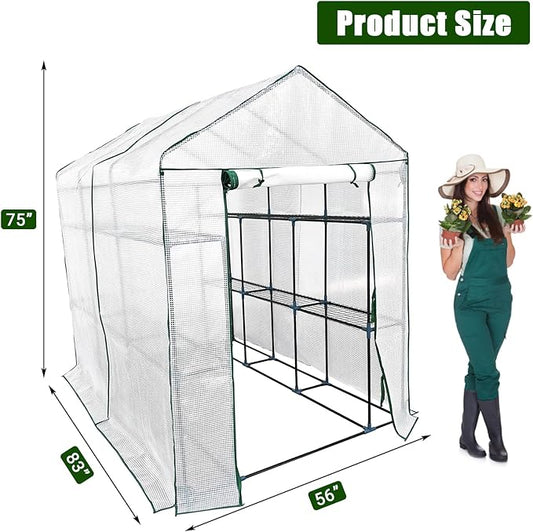 Greenhouse for Outdoors,Walk in 3-Tier 9 Shelves Green House w/ Roll-Up Zippered Door Anchors and Ropes,Waterproof & UV Protected Plant Garden Hot House for Garden Patio Backyard,57 x 85 x 76''