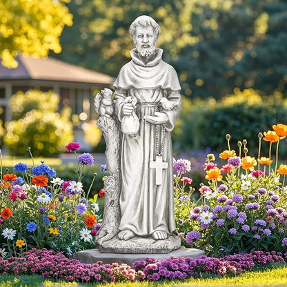 St Francis Garden Statue, Catholic Religious Outdoor Sculpture for Prayer and Meditation, 30.7” Large Patron Saint of Animals Patio Decor in Durable Magnesium Oxide Stone,Gray