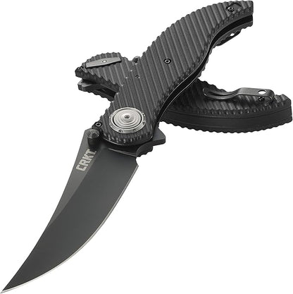 CRKT Clever Girl Folding Pocket Knife: Heavy Duty Everyday Carry, Black Blade, Flipper Open, Deadbolt Button Lock, IKBS Ball Bearing Pivot, G10 Handle 2640