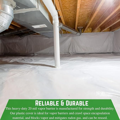 Farm Plastic Supply Crawl Space Vapor Barrier, 20 mil - Thick Plastic Sheeting, Drop Cloth Moisture Barrier for Crawl Space Encapsulation, Heavy Duty Polyethylene, Black & White Panda Film (18' x 10')