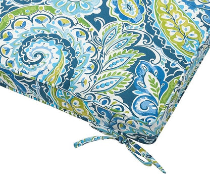 Magpie Fabrics Indoor Outdoor Waterproof Square Chair Cushion, 18" x 18" x 2.5", 2 Pack, Water Resistant Seat Cushions, for Patio Garden Office, Paisley Lapis Green
