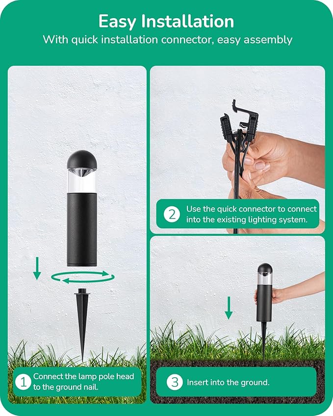 EDISHINE Low Voltage Landscape Lighting, 12V 3W 3000K Warm White, Electric Outdoor Bollard Lights with Connectors, Waterproof LED Pathway Driveway Walkway Lights Wired for Yard Garden