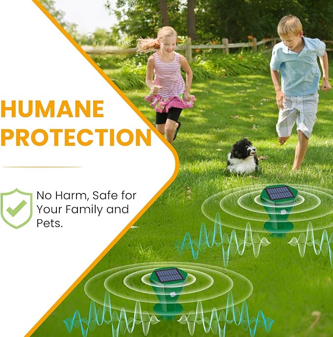 Mole Repellent Solar Powered Ultrasonic,4 Pack Gopher Repellent Outdoor for Lawn Garden Yard,Waterproof Mole Killer Traps,Sonic Spikes Get Rid of All Pests Gopher Vole Groundhog Chipmunk Snake-Green