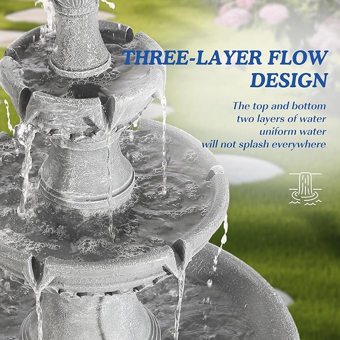 Italian Outdoor Water Fountains Garden Decor - 48.4''H Fountains and Waterfalls Outside, Large Cascading Indoor Floor-Standing Resin Bubbler Fountain Features W/Pump for Patio and Yard