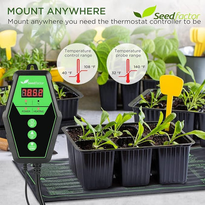 Seedfactor 10" x 20" MET Certified Seedling Heat Mat and Digital Thermostat Combo Set